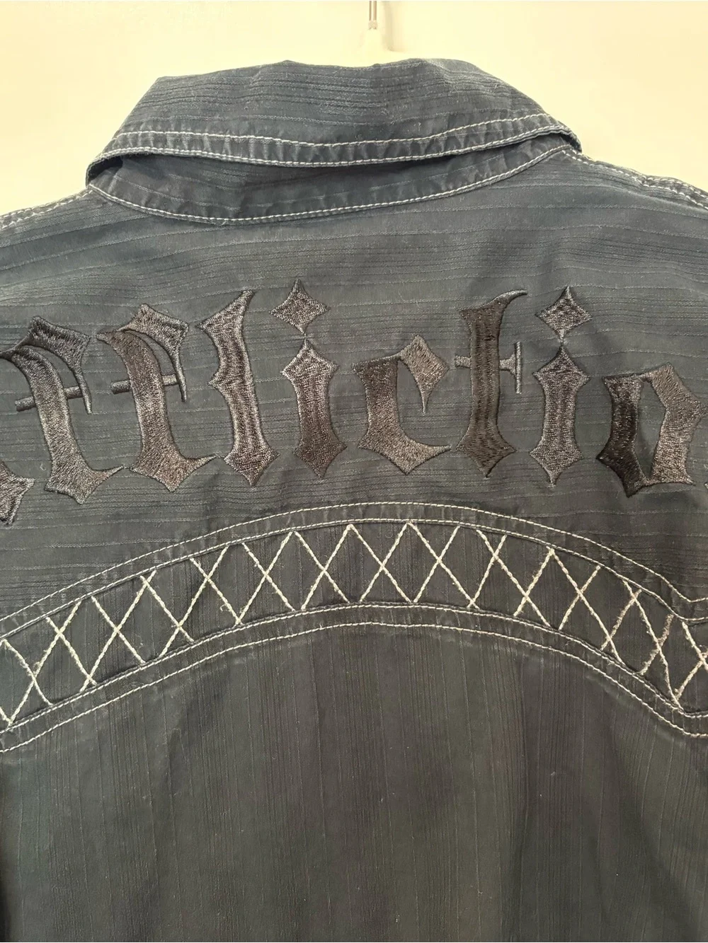 Affliction Black Premium Button Up Shirt Eagle Black White Embroidery Cotton L